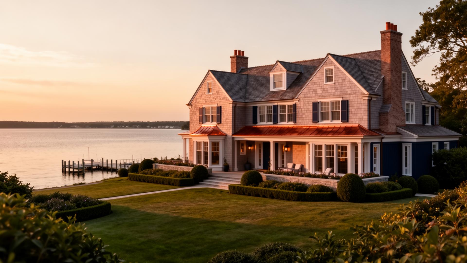 Coastal Connecticut estate at golden hour